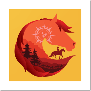 Horse Head Trail Riding Silhouette • Red Posters and Art